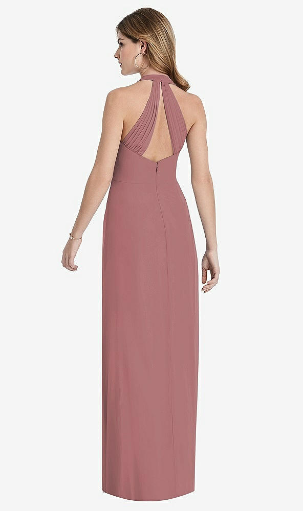 Back View - Rosewood V-Neck Halter Chiffon Maxi Dress - Taryn