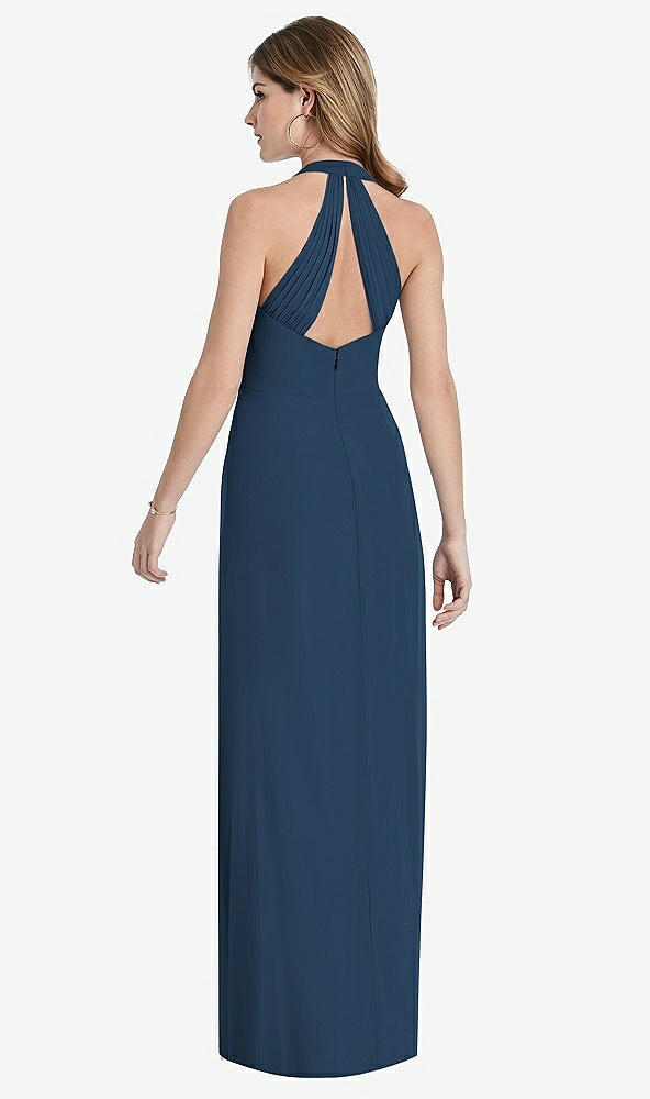 Back View - Sofia Blue V-Neck Halter Chiffon Maxi Dress - Taryn