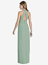 Rear View Thumbnail - Seagrass V-Neck Halter Chiffon Maxi Dress - Taryn