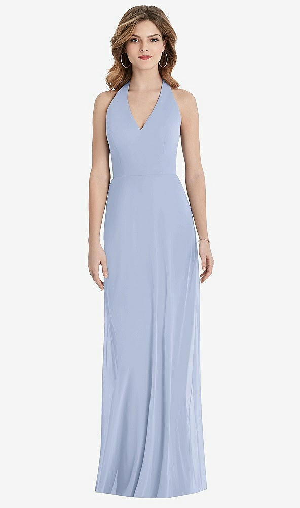 Front View - Sky Blue V-Neck Halter Chiffon Maxi Dress - Taryn