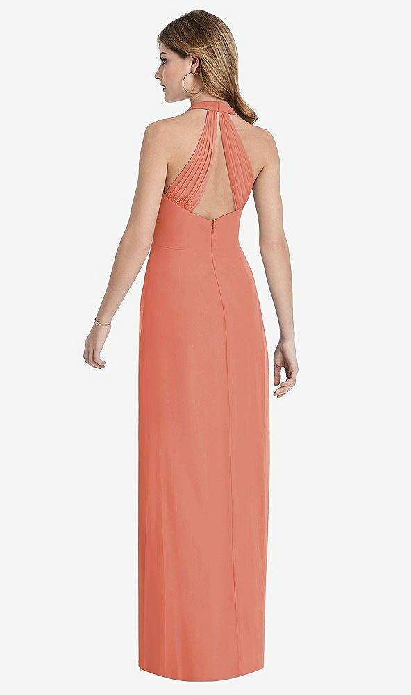 Back View - Terracotta Copper V-Neck Halter Chiffon Maxi Dress - Taryn