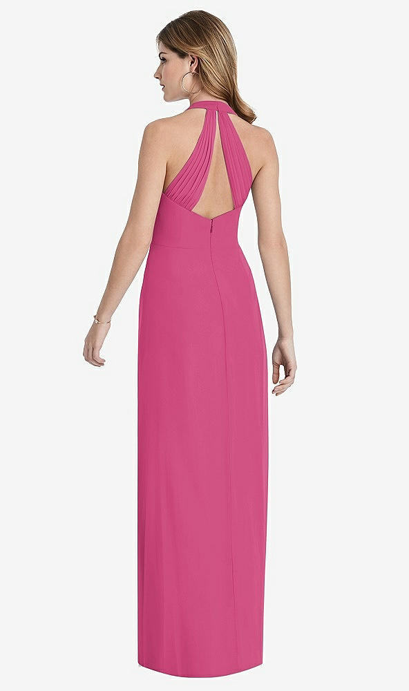 Back View - Tea Rose V-Neck Halter Chiffon Maxi Dress - Taryn