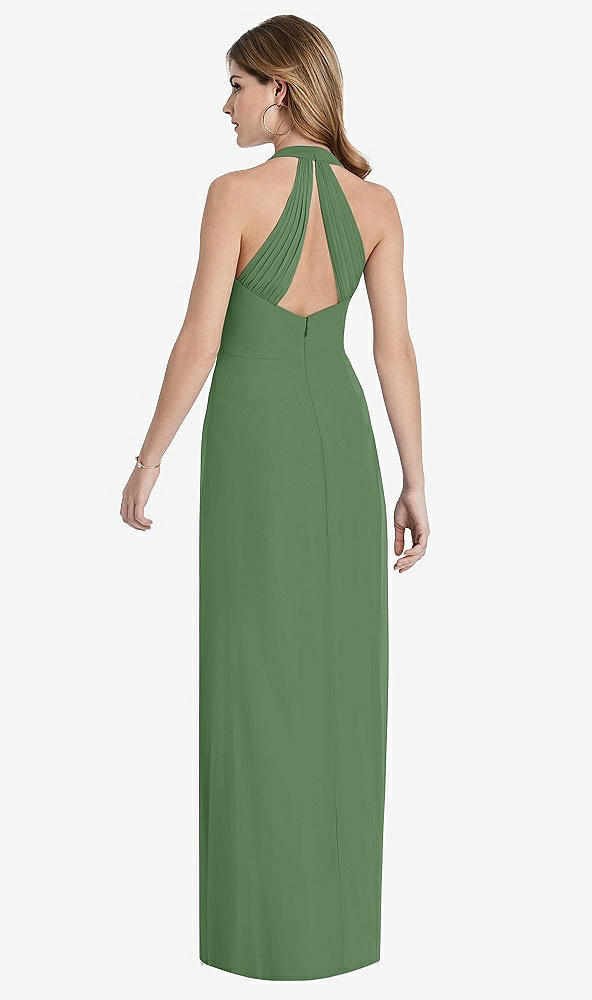 Back View - Vineyard Green V-Neck Halter Chiffon Maxi Dress - Taryn
