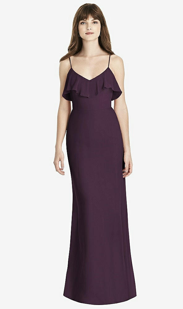 Front View - Aubergine Ruffle-Trimmed Backless Maxi Dress - Britt
