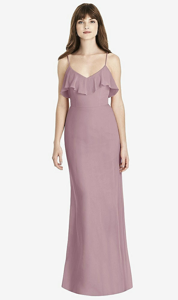 Front View - Dusty Rose Ruffle-Trimmed Backless Maxi Dress - Britt