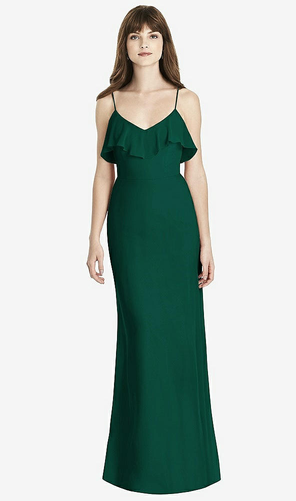 Front View - Hunter Green Ruffle-Trimmed Backless Maxi Dress - Britt