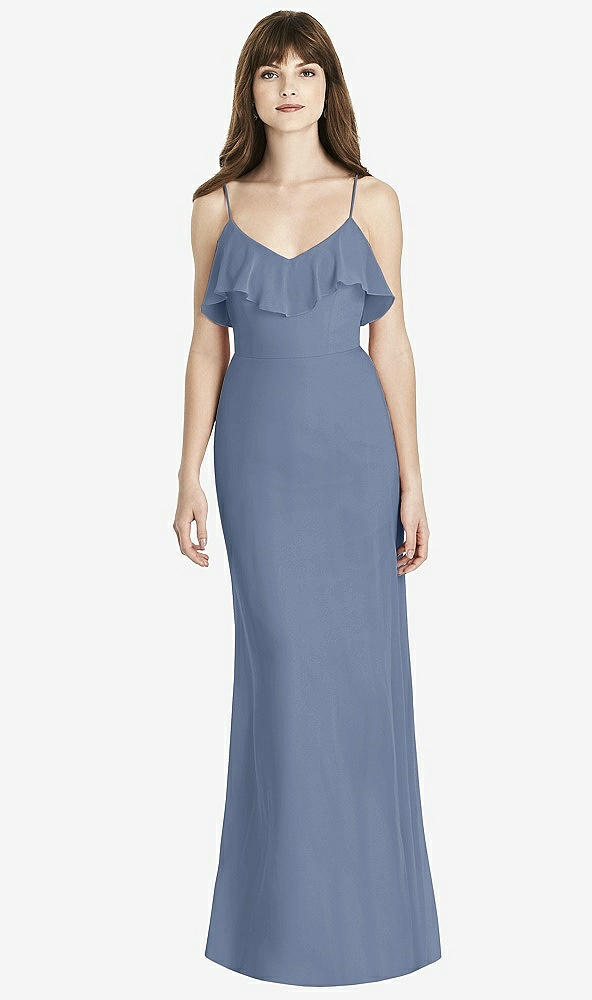 Front View - Larkspur Blue Ruffle-Trimmed Backless Maxi Dress - Britt