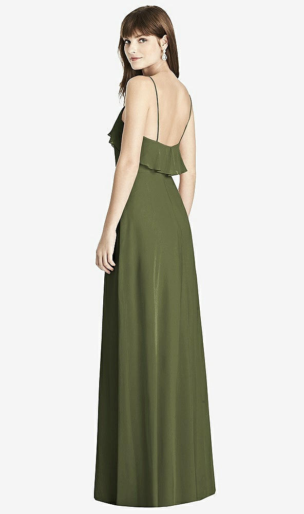 Back View - Olive Green Ruffle-Trimmed Backless Maxi Dress - Britt