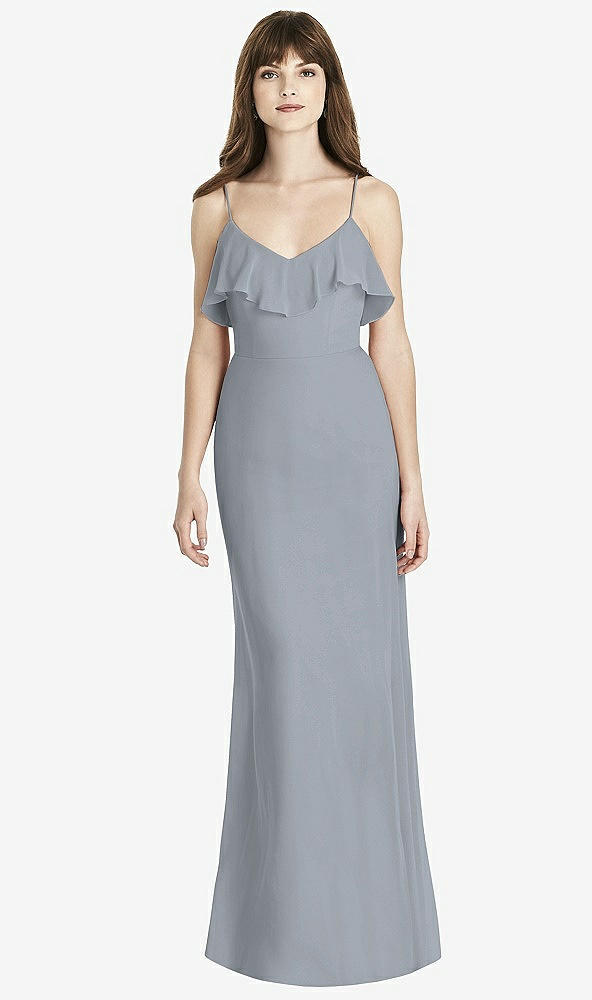 Front View - Platinum Ruffle-Trimmed Backless Maxi Dress - Britt
