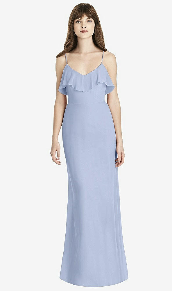 Front View - Sky Blue Ruffle-Trimmed Backless Maxi Dress - Britt