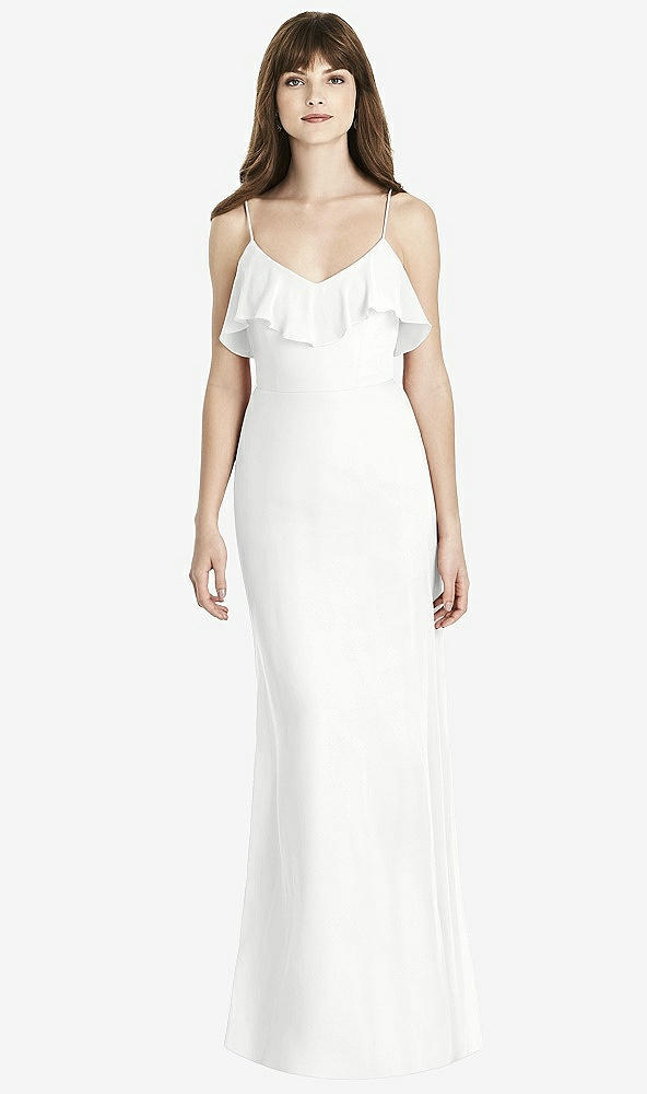 Front View - White Ruffle-Trimmed Backless Maxi Dress - Britt