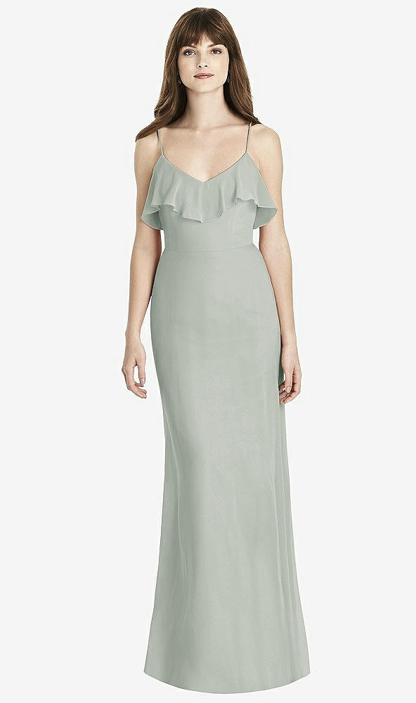 Front View - Willow Green Ruffle-Trimmed Backless Maxi Dress - Britt