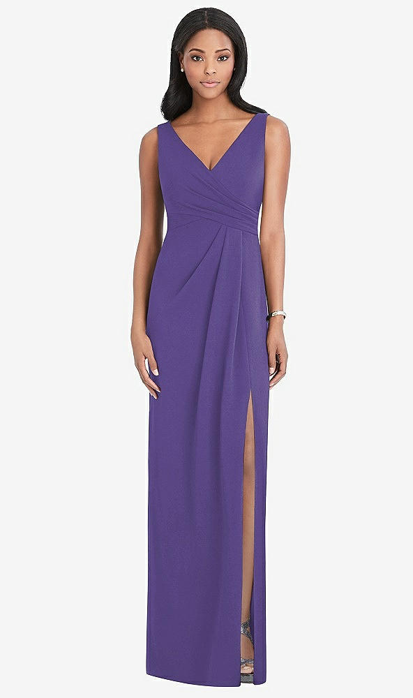 Front View - Regalia - PANTONE Ultra Violet Lux Jersey Draped Maxi - Sena