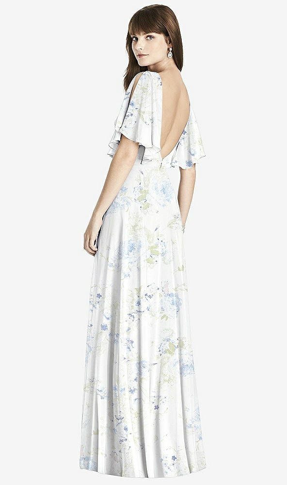 Back View - Bleu Garden Split Sleeve Backless Maxi Dress - Lila