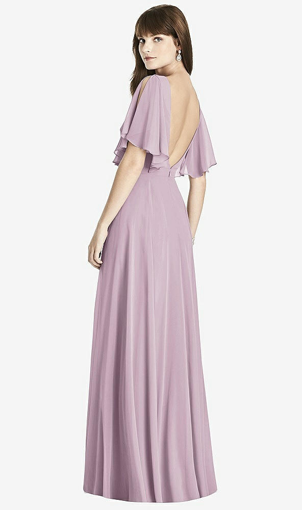 Back View - Suede Rose Split Sleeve Backless Maxi Dress - Lila