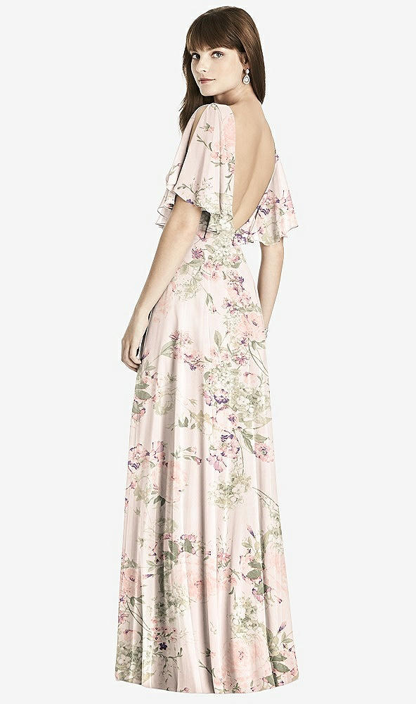Back View - Blush Garden Split Sleeve Backless Maxi Dress - Lila