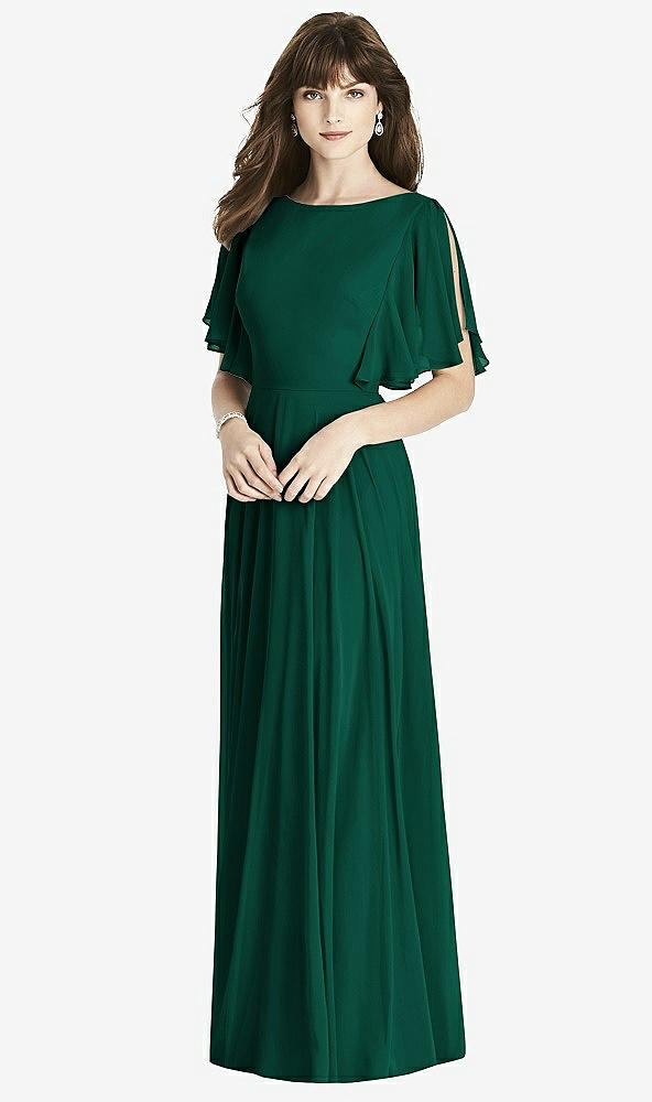 Front View - Hunter Green Split Sleeve Backless Maxi Dress - Lila