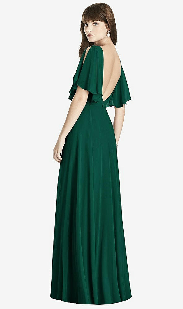 Back View - Hunter Green Split Sleeve Backless Maxi Dress - Lila