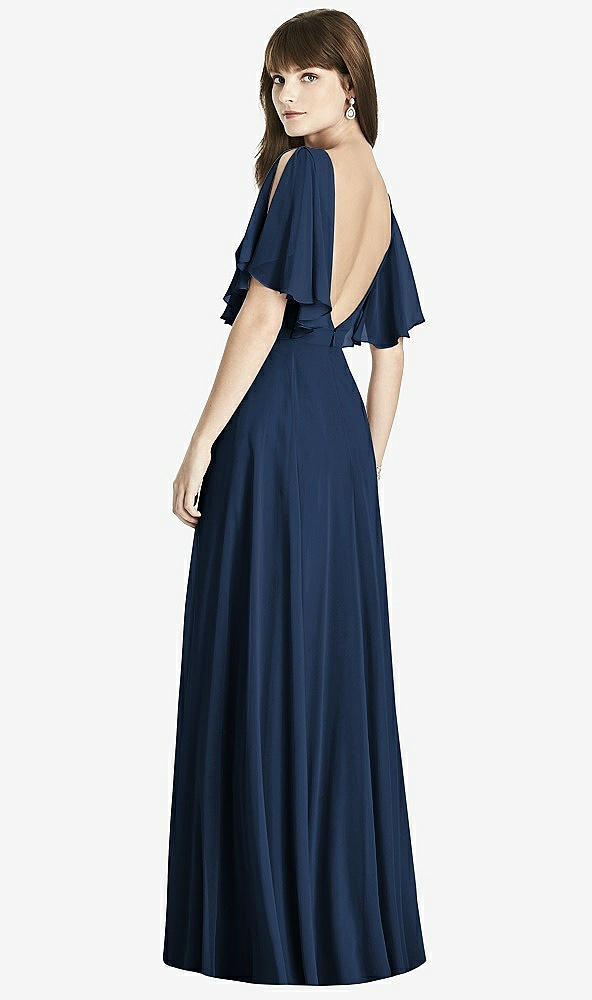 Back View - Midnight Navy Split Sleeve Backless Maxi Dress - Lila