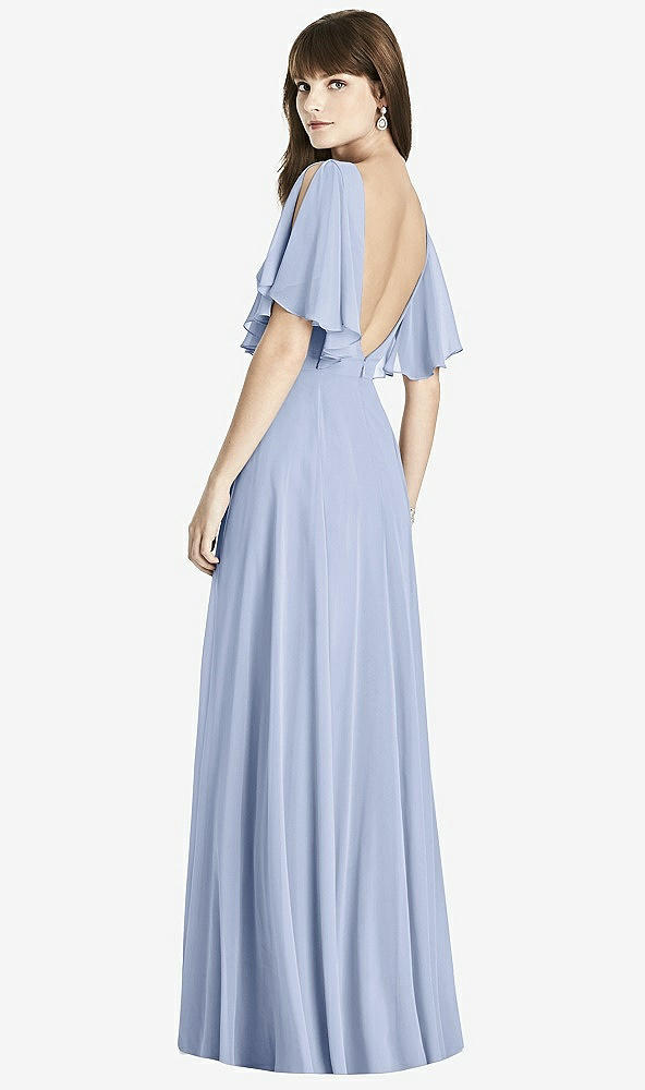Back View - Sky Blue Split Sleeve Backless Maxi Dress - Lila
