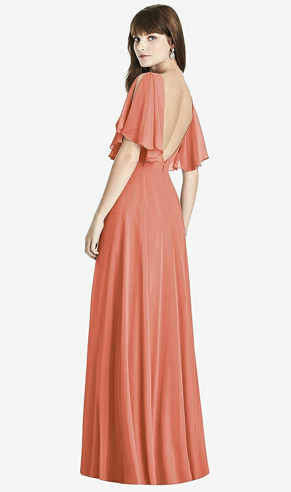 Back View - Terracotta Copper Split Sleeve Backless Maxi Dress - Lila
