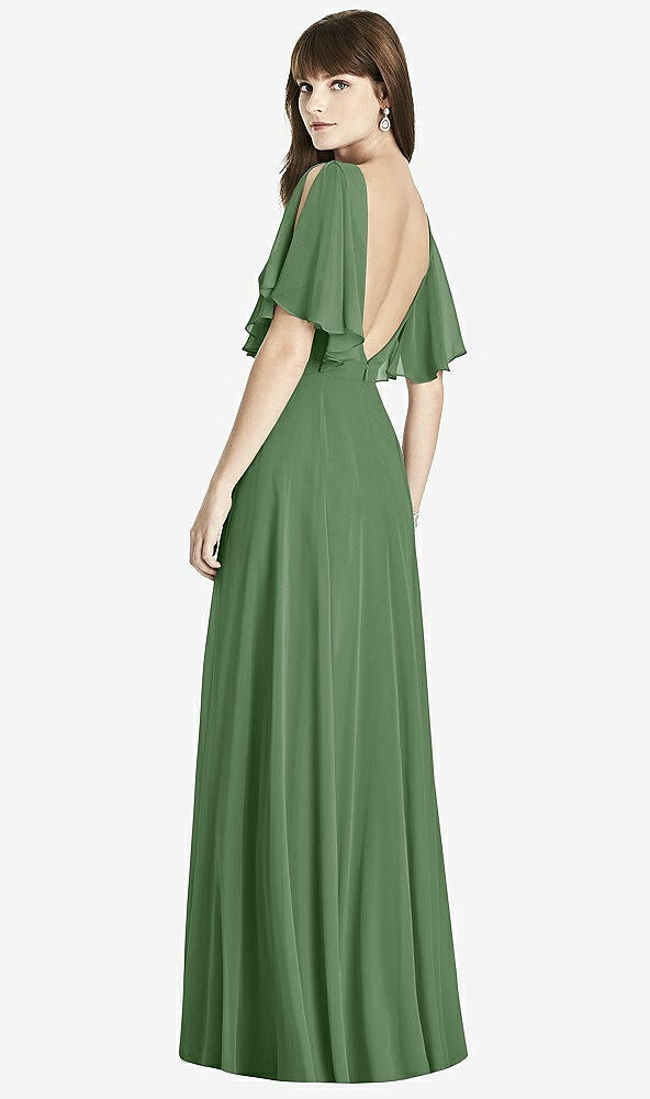 Back View - Vineyard Green Split Sleeve Backless Maxi Dress - Lila