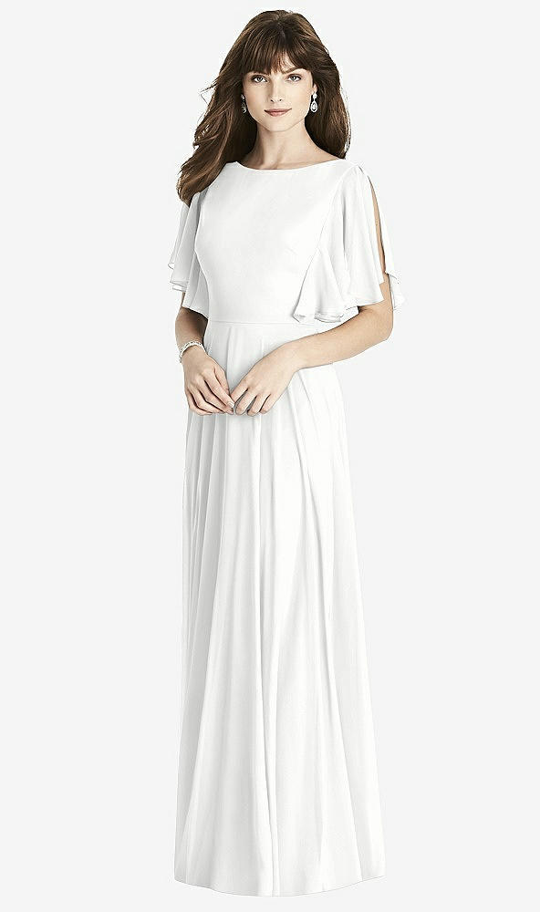 Front View - White Split Sleeve Backless Maxi Dress - Lila
