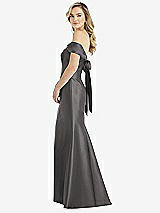 Front View Thumbnail - Caviar Gray Off-the-Shoulder Bow-Back Satin Trumpet Gown
