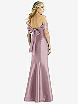 Rear View Thumbnail - Dusty Rose Off-the-Shoulder Bow-Back Satin Trumpet Gown