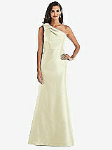 Alt View 1 Thumbnail - Butter Yellow Bow One-Shoulder Satin Trumpet Gown
