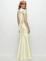 Side View Thumbnail - Butter Yellow Bow One-Shoulder Satin Trumpet Gown