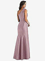 Alt View 2 Thumbnail - Dusty Rose Bow One-Shoulder Satin Trumpet Gown
