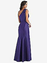 Alt View 2 Thumbnail - Grape Bow One-Shoulder Satin Trumpet Gown