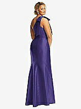Alt View 6 Thumbnail - Grape Bow One-Shoulder Satin Trumpet Gown