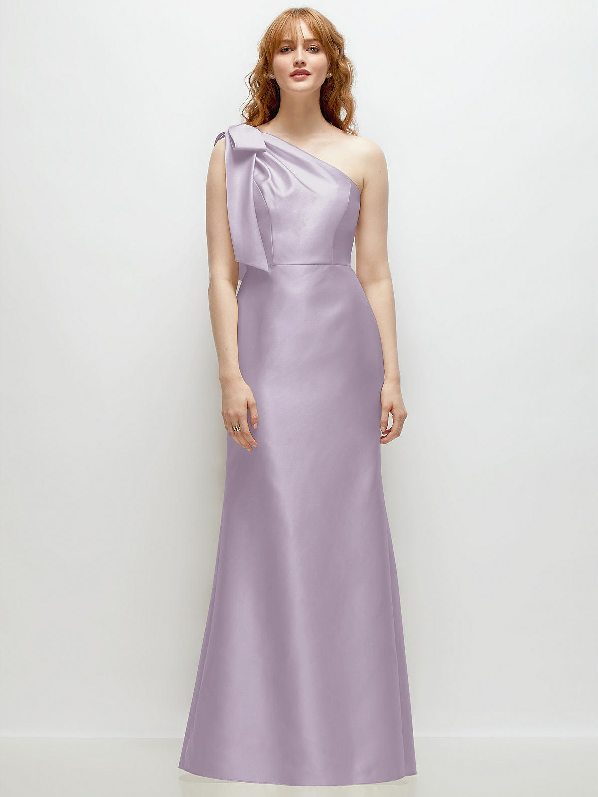 Bow One-shoulder Satin Trumpet Bridesmaid Dress In Lilac Bow One-shoulder Satin Trumpet Bridesmaid Dress In Lilac