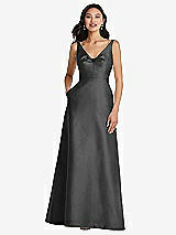 Front View Thumbnail - Pewter Pleated Bodice Open-Back Maxi Dress with Pockets
