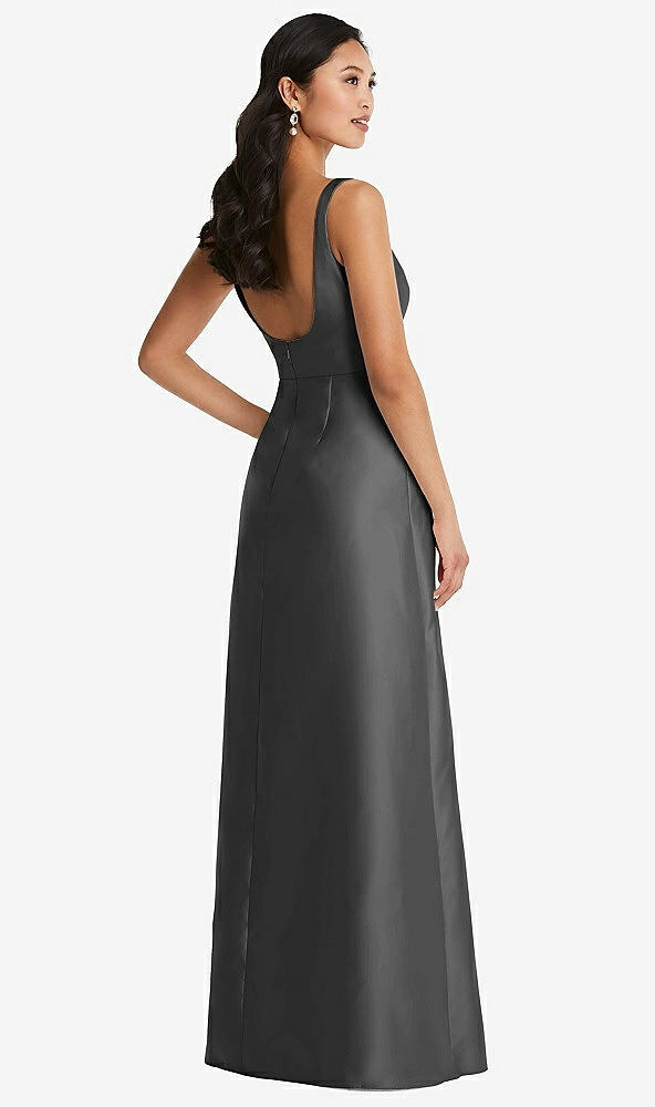 Back View - Pewter Pleated Bodice Open-Back Maxi Dress with Pockets