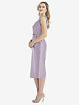 Side View Thumbnail - Lilac Haze Sleeveless Bow-Waist Pleated Satin Pencil Dress with Pockets