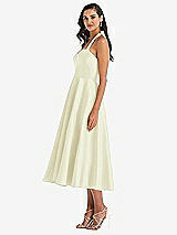 Side View Thumbnail - Butter Yellow Tie-Neck Halter Full Skirt Satin Midi Dress
