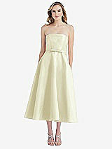 Front View Thumbnail - Butter Yellow Strapless Bow-Waist Full Skirt Satin Midi Dress