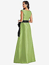 Rear View Thumbnail - Mojito & Black Off-the-Shoulder Bow-Waist Maxi Dress with Pockets
