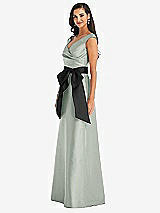 Side View Thumbnail - Willow Green & Black Off-the-Shoulder Bow-Waist Maxi Dress with Pockets