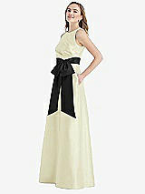 Side View Thumbnail - Butter Yellow & Black High-Neck Bow-Waist Maxi Dress with Pockets