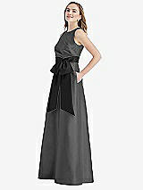 Side View Thumbnail - Gunmetal & Black High-Neck Bow-Waist Maxi Dress with Pockets