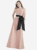 Front View Thumbnail - Toasted Sugar & Black High-Neck Bow-Waist Maxi Dress with Pockets