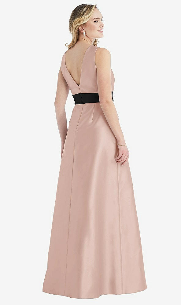 Back View - Toasted Sugar & Black High-Neck Bow-Waist Maxi Dress with Pockets