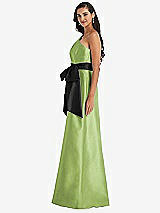 Side View Thumbnail - Mojito & Black One-Shoulder Bow-Waist Maxi Dress with Pockets