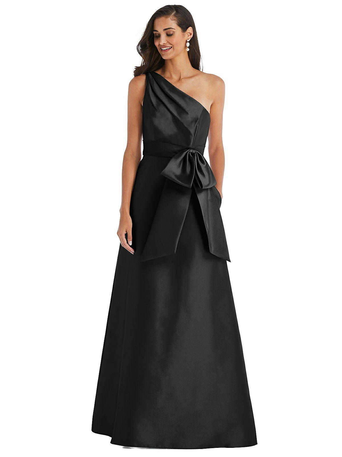 パーティードレス Bess Off-The-Shoulder Asymmetrical Dress One-shoulder Bow-waist Maxi Bridesmaid Dress With Pockets In