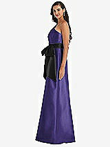 Side View Thumbnail - Grape & Black One-Shoulder Bow-Waist Maxi Dress with Pockets