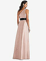 Rear View Thumbnail - Toasted Sugar & Black One-Shoulder Bow-Waist Maxi Dress with Pockets